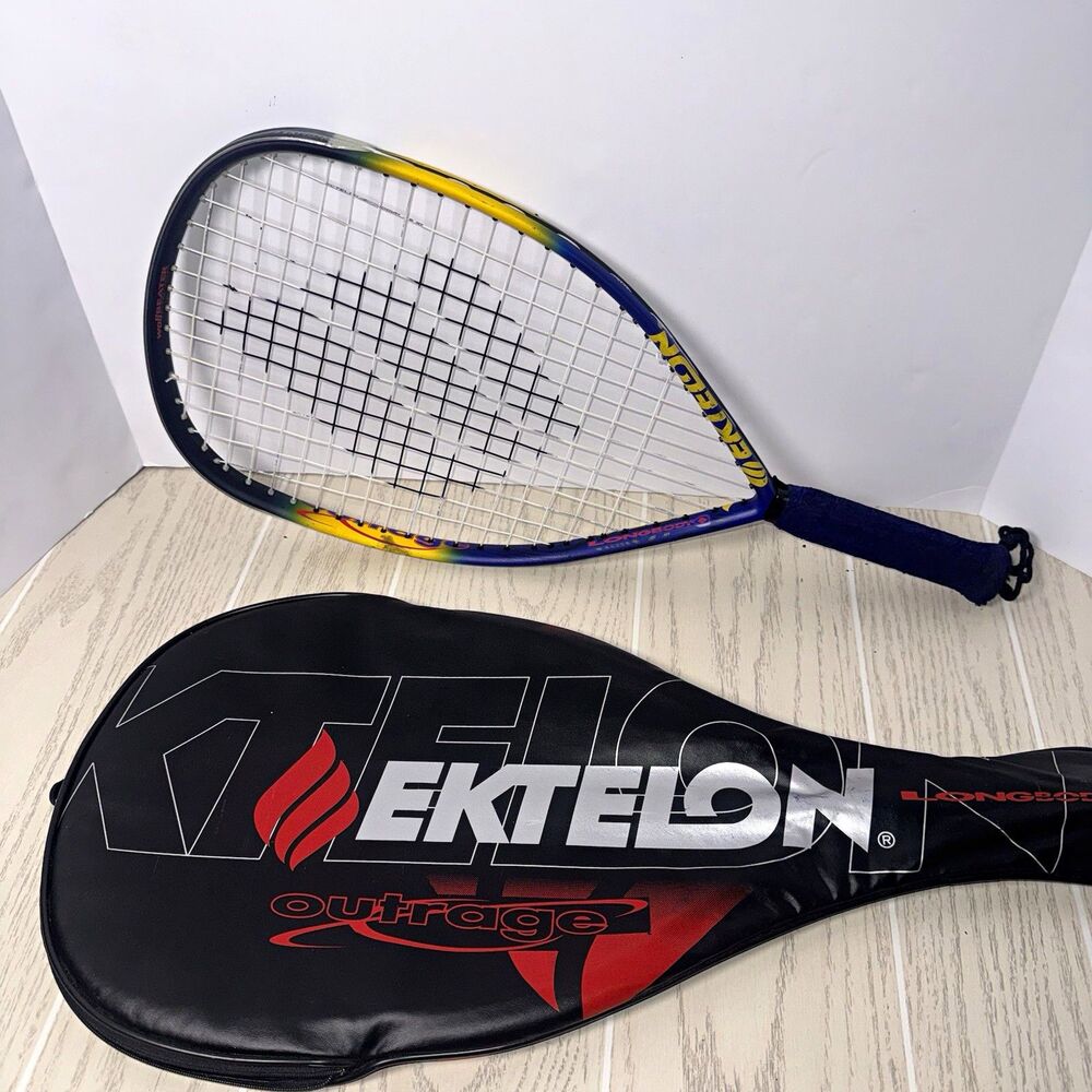 Ektelon Outrage 970 Graphite Racquetball Racquet w/ Cover Blue/Yellow Needs Grip